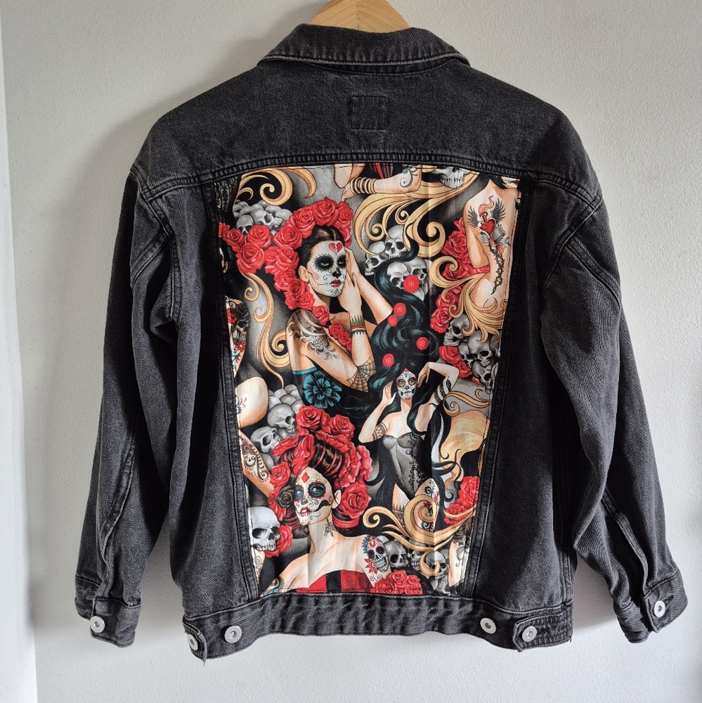 'Day Of The Dead' Upcycled Jean Jacket
